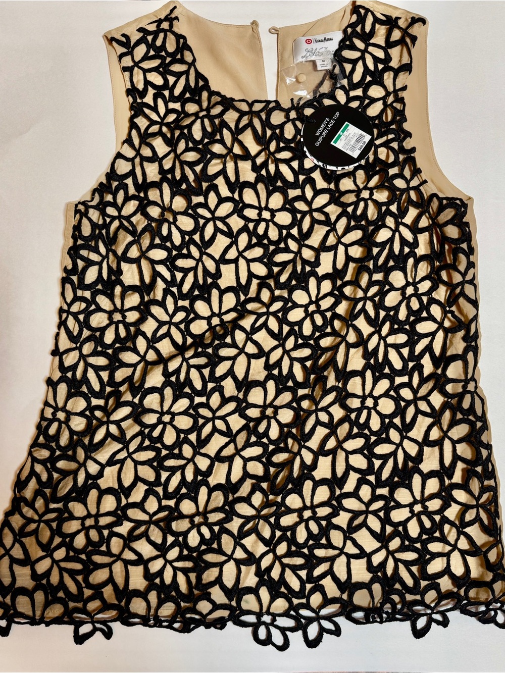 Lela Rose for Target Beige Tank with Black Floral Lace Overlay
